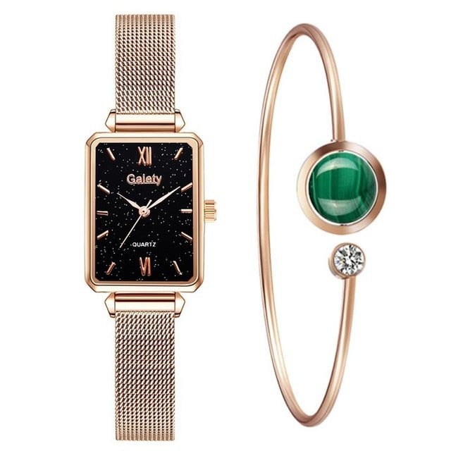 Gaiety marque femmes montres mode carré dames montre à Quartz Bracelet ensemble cadran vert Simple or Rose maille luxe femmes montres