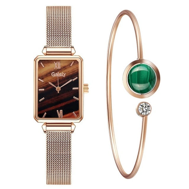 Gaiety marque femmes montres mode carré dames montre à Quartz Bracelet ensemble cadran vert Simple or Rose maille luxe femmes montres