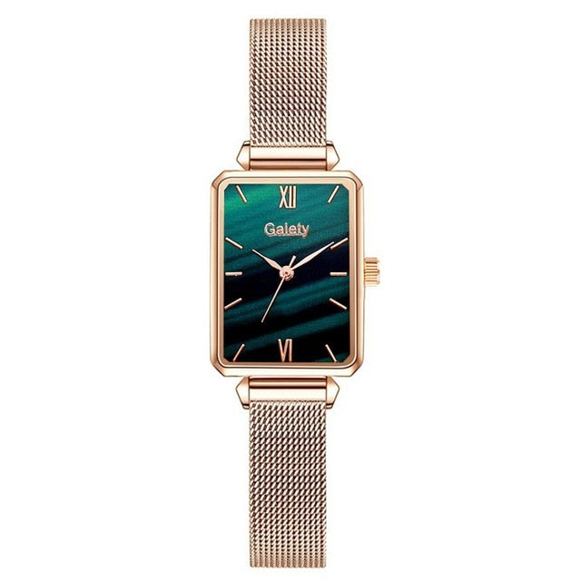 Gaiety marque femmes montres mode carré dames montre à Quartz Bracelet ensemble cadran vert Simple or Rose maille luxe femmes montres