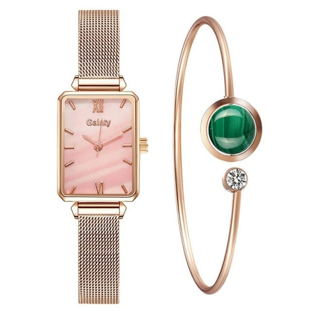 Gaiety marque femmes montres mode carré dames montre à Quartz Bracelet ensemble cadran vert Simple or Rose maille luxe femmes montres