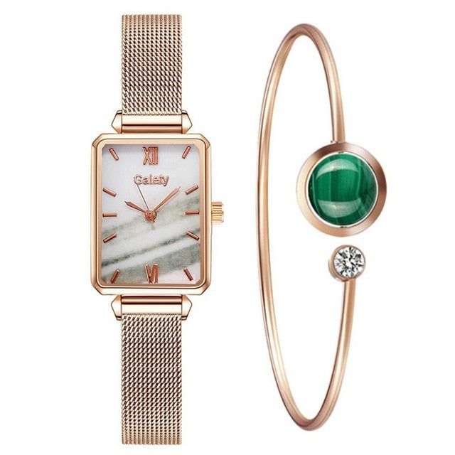 Gaiety marque femmes montres mode carré dames montre à Quartz Bracelet ensemble cadran vert Simple or Rose maille luxe femmes montres