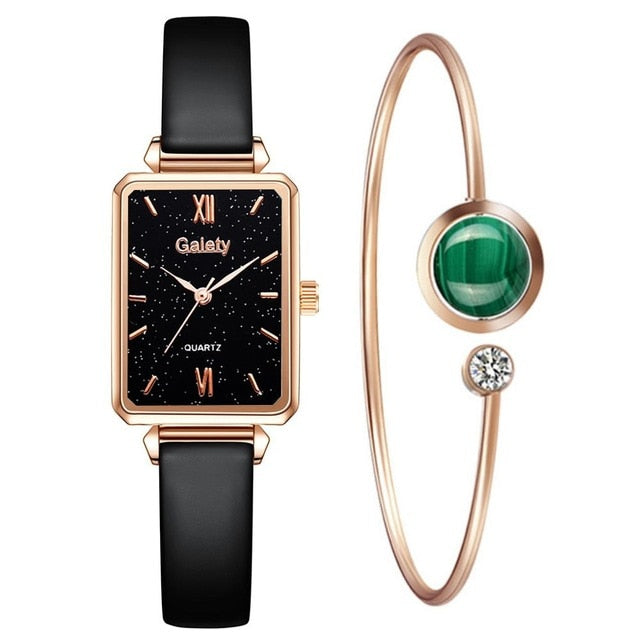 Gaiety marque femmes montres mode carré dames montre à Quartz Bracelet ensemble cadran vert Simple or Rose maille luxe femmes montres