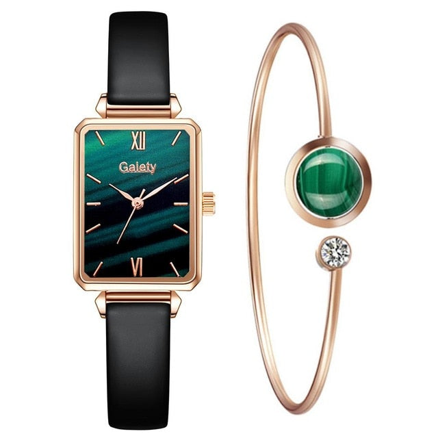 Gaiety marque femmes montres mode carré dames montre à Quartz Bracelet ensemble cadran vert Simple or Rose maille luxe femmes montres