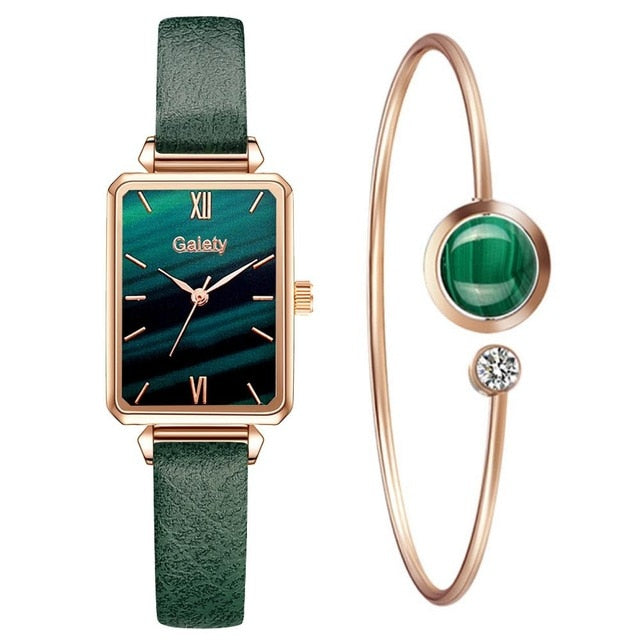 Gaiety marque femmes montres mode carré dames montre à Quartz Bracelet ensemble cadran vert Simple or Rose maille luxe femmes montres