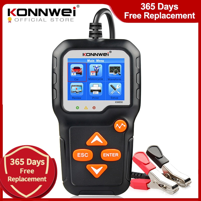 KONNWEI KW650 Car Motorcycle Battery Tester 12V 6V  Battery System Analyzer 2000CCA Charging Cranking Test Tools for the Car