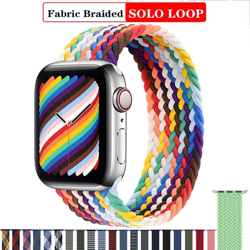 Solo Nylon Braid Strap cho Apple Watch Band 6 se 5 4 3 44mm 40mm 38mm 42mm Dây đeo thể thao đàn hồi cho IWatch Series 6 5 4 3 2 1