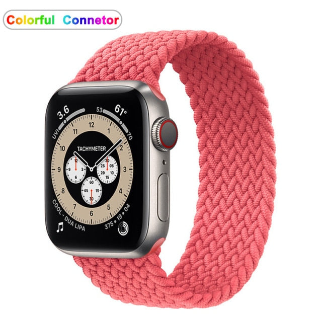 Solo Nylon Braid Strap cho Apple Watch Band 6 se 5 4 3 44mm 40mm 38mm 42mm Dây đeo thể thao đàn hồi cho IWatch Series 6 5 4 3 2 1